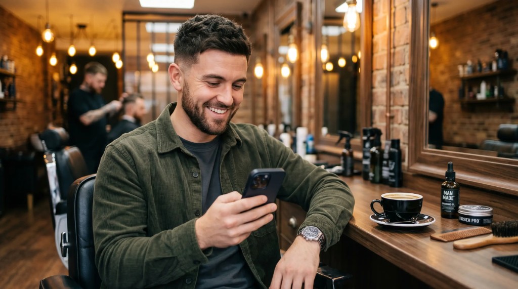 Marketing para barberías mostrando fidelización de clientes a través de mensajes en el celular
